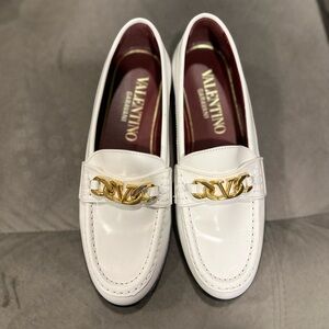 Valentino White Loafers with Gold Chain Detail- Brand new never worn.